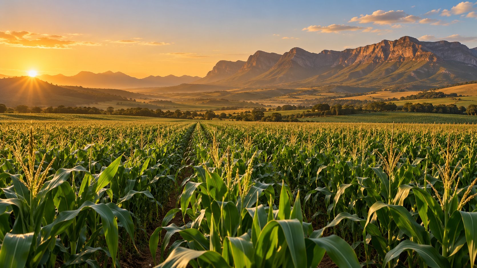 Maize field at sunrise in a South African agricultural landscape